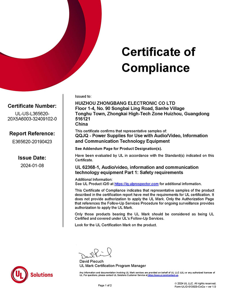 Power Supply 540050-UL Certification