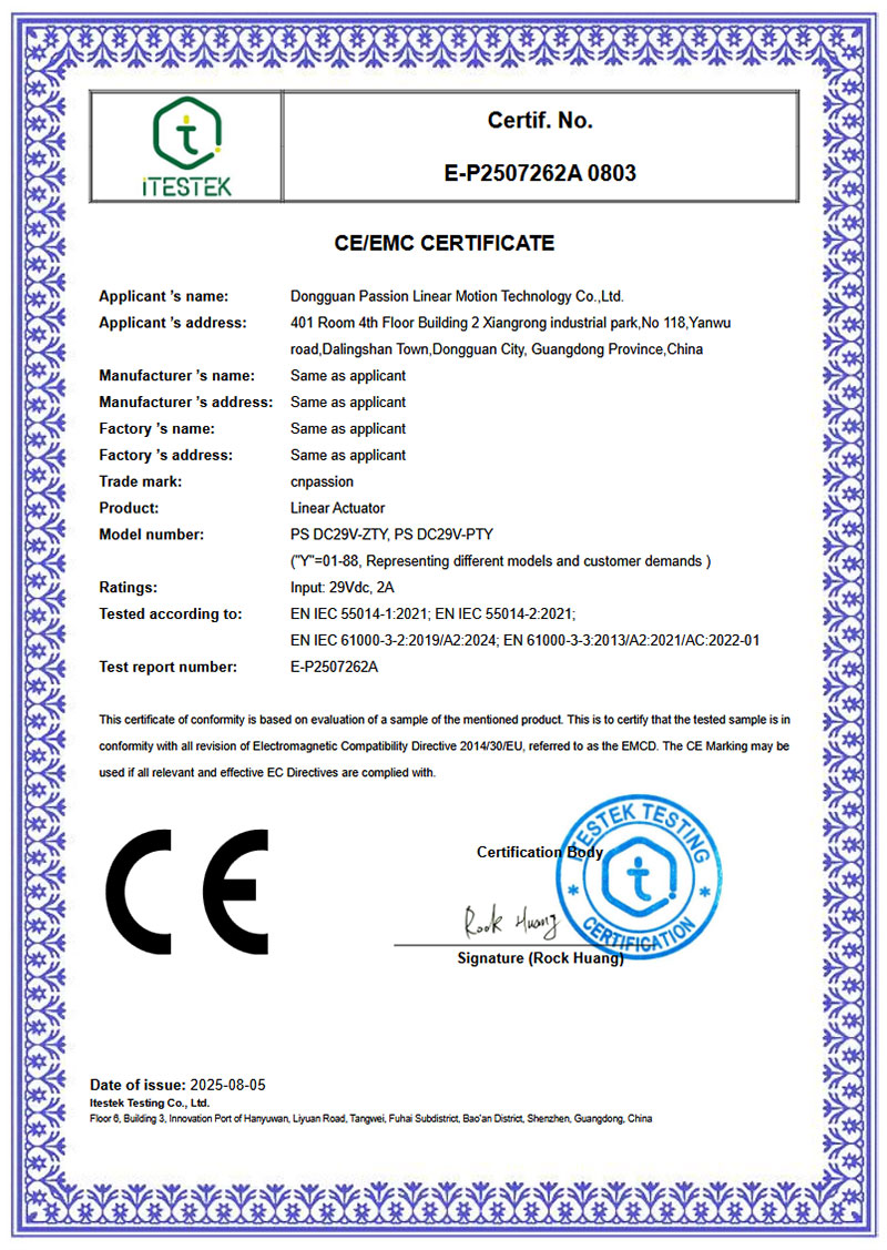 Paisun CE-EMC Motor Certification Certificate