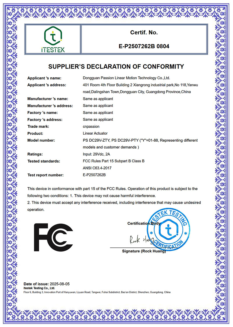 Paisun FCC Motor Certification Certificate